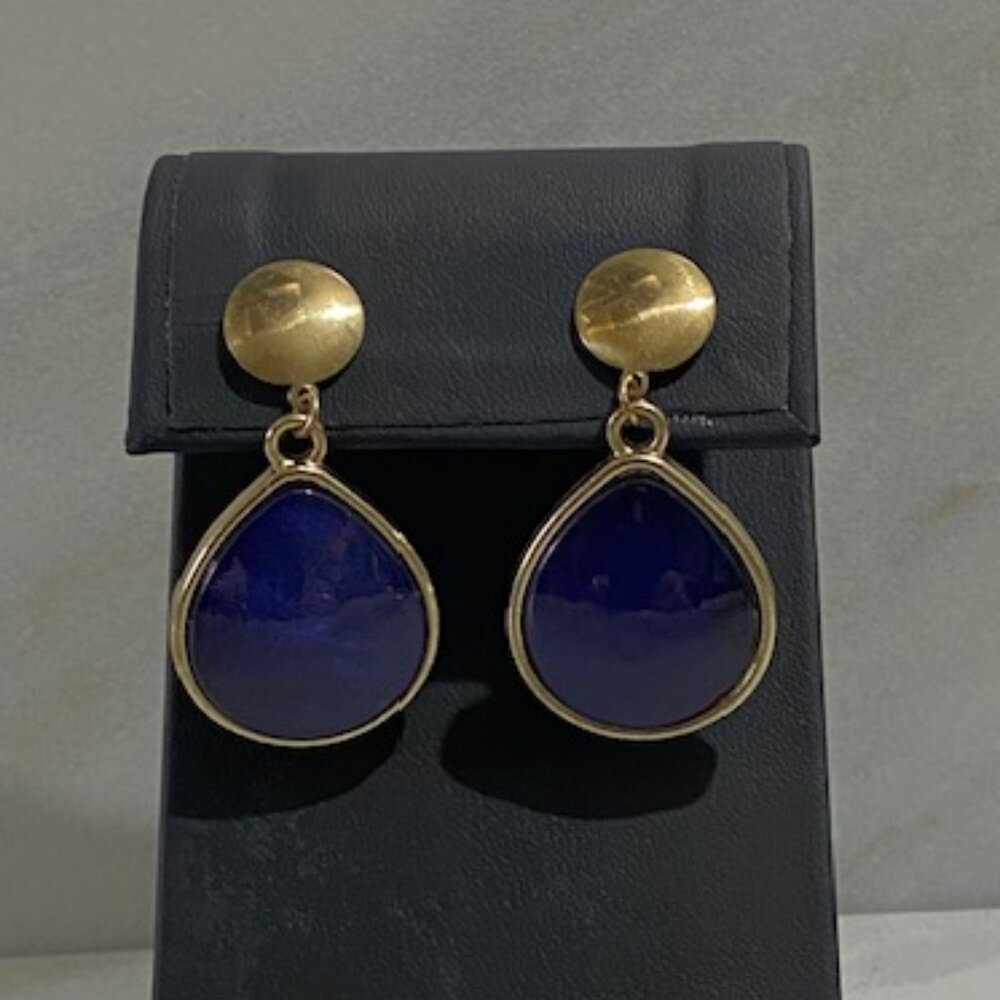 Gold-Tone Teardrop Pierced Earrings-Purple Enamel Accent